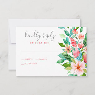 Tropische bloemige strand bruiloft RSVP kaart