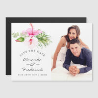 Tropische bloemige strand bruiloft save the date