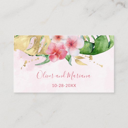 Tropische bloemige trouwwebsite informatiekaartje (Achterkant)