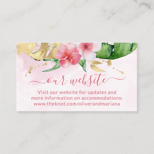 Tropische bloemige trouwwebsite informatiekaartje (Voorkant)