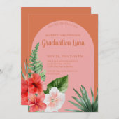 Tropische bloemige uitnodiging voor afstudeerfeest (Voorkant / Achterkant)