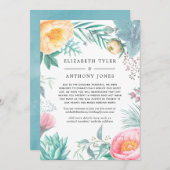Tropische bloemige verkleinde bruiloftgastenlijst aankondiging (Voorkant / Achterkant)