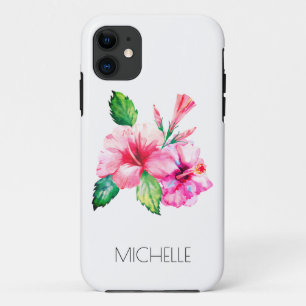 Tropische Bloemige Waterverf Hibiscus Persoonlijk Case-Mate iPhone Case