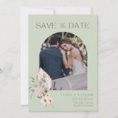 Tropische bloemlaarsfoto-bestemming bruiloft save the date (Voorkant)
