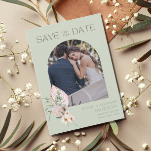 Tropische bloemlaarsfoto-bestemming bruiloft save the date
