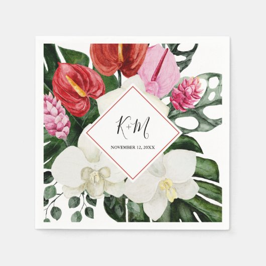 Tropische Bloemorchide Monstera Waterverf Weddensc Servet (Voorkant)