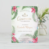 Tropische bloempalm Cocktail Summer Quinceañera Kaart (Staand voorkant)