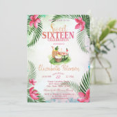 Tropische bloempalm CocktailSummer Sweet 16 Party Kaart (Staand voorkant)