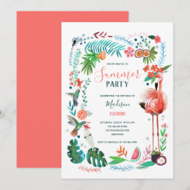 Tropische Bloemrijke Zomer Flamingo Feest Kaart