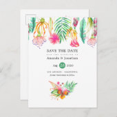 Tropische Bloemrijke Zomer Strand Bruiloft Bewaar  Aankondigingskaart (Voorkant / Achterkant)