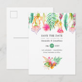 Tropische bloemrijke zomer strandbruiloft Save the Aankondigingskaart (Voorkant / Achterkant)