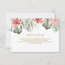 Tropische bloemrozen Palmbladeren Trouwdetails RSVP Kaartje