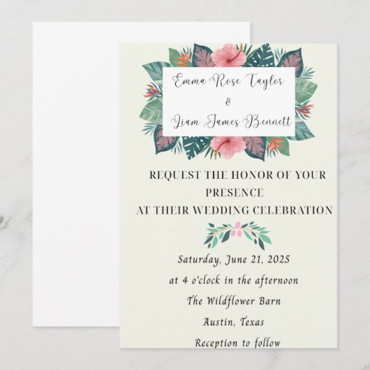 Tropische Bloesems Huwelijksuitnodiging Kaart (Voorkant / Achterkant)