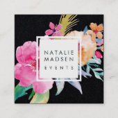 Tropische bloesems | Zwart Vierkante Visitekaartje (Voorkant)
