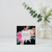 Tropische bloesems | Zwart Vierkante Visitekaartje (Staand voorkant)