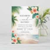 Tropische Bloom Beach Scene Wedding Kaart (Staand voorkant)