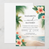Tropische Bloom Beach Scene Wedding Kaart (Voorkant / Achterkant)