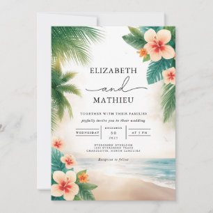Tropische Bloom Beach Scene Wedding Kaart