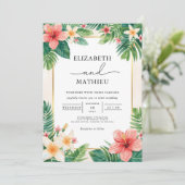 Tropische Bloom Frond Accent Wedding Kaart (Staand voorkant)