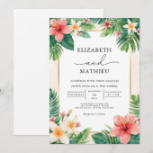 Tropische Bloom Frond Accent Wedding Kaart (Voorkant / Achterkant)