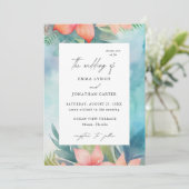 Tropische Blush Bloemen Moderne Huwelijksuitnodigi Kaart (Staand voorkant)