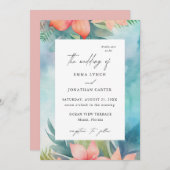 Tropische Blush Bloemen Moderne Huwelijksuitnodigi Kaart (Voorkant / Achterkant)