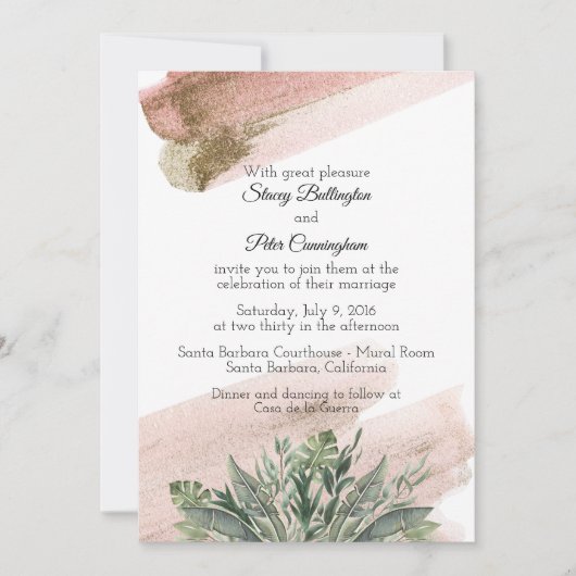Tropische Blush bruiloft uitnodiging (Voorkant)