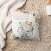 Tropische blush Floral Elephant Baby Birth Stats Kussen (Deken)
