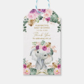 Tropische Blush Paarse Bloemen Olifant Baby shower Cadeaulabel (Voorkant)