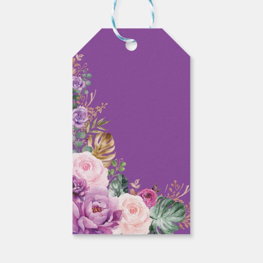 Tropische Blush Paarse Bloemen Olifant Baby shower Cadeaulabel (Achterkant)