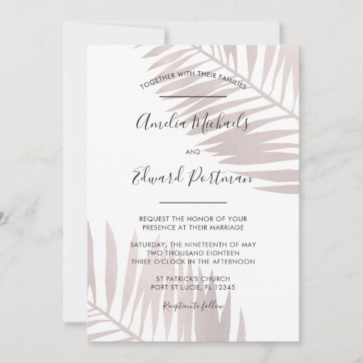 Tropische Blush Palms bruiloft uitnodiging (Voorkant)