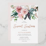 Tropische Blush Roses Sweet 16 Party Folie Uitnodiging<br><div class="desc">Tropisch Blush Roses Sweet 16 Party Folie Uitnodiging Sweet Sixteen Uitnodiging Bekijk andere uitnodigingen in onze niche en nestwinkel</div>