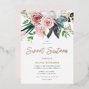 Tropische Blush Roses Sweet 16 Party Folie Uitnodiging