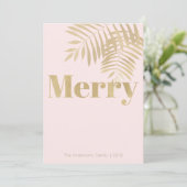Tropische Blush Roze & Goud Vrolijke Kerst Kaart (Staand voorkant)