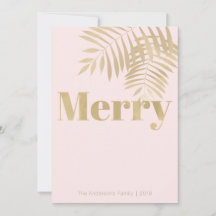 Tropische Blush Roze & Goud Vrolijke Kerst Kaart