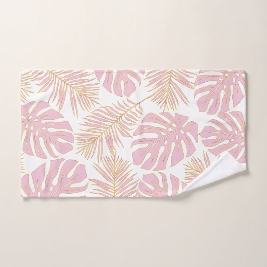 Tropische blush roze, gouden bladeren en monogram bad handdoek (Handdoek)