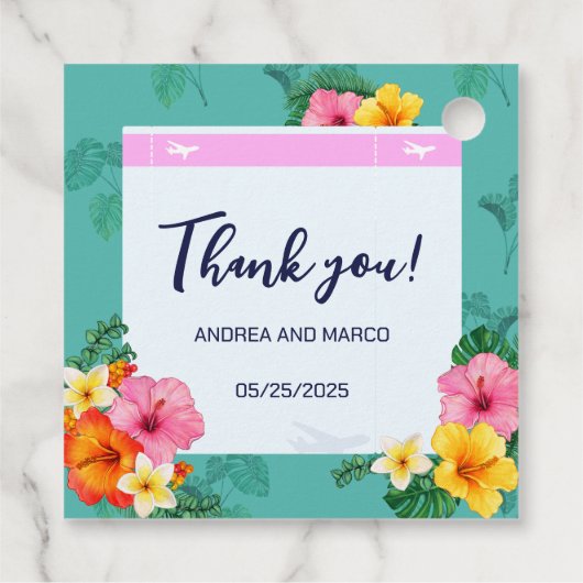 Tropische Boarding Pass Bestemming Bruiloft Bedankjes Labels (Achterkant)