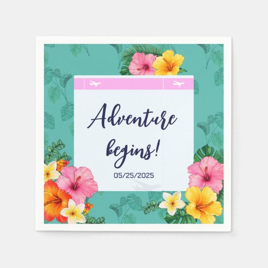 Tropische Boarding Pass Bestemming Bruiloft Servet (Voorkant)