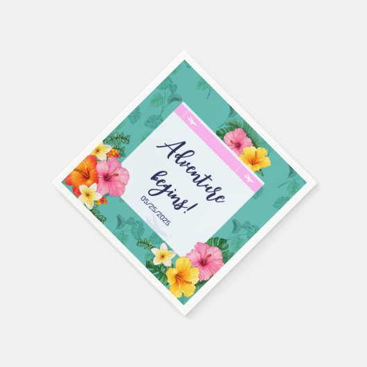 Tropische Boarding Pass Bestemming Bruiloft Servet (Hoek)