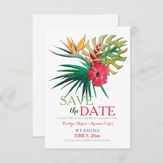 Tropische Boeket Bewaar de Datum Aankondiging (Voorkant / Achterkant)
