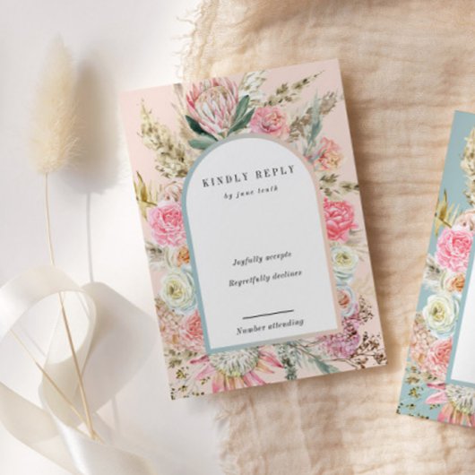 Tropische Boheemse Blush Verticale RSVP-kaart RSVP Kaartje