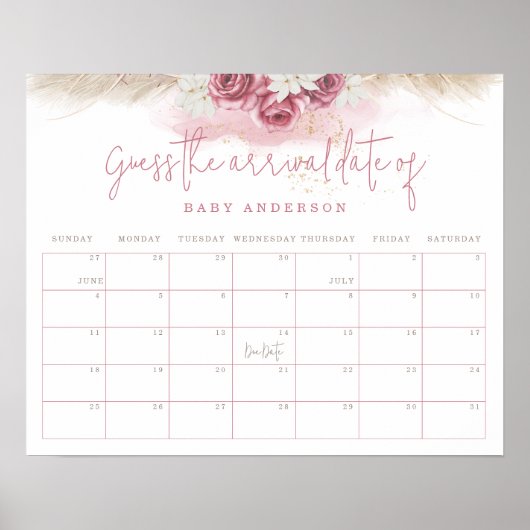 Tropische Boho Baby Shower Raad de Datum van de Aa Poster (Voorkant)