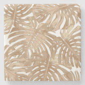 Tropische Boho Brown Beach Oerwoud bladeren Stenen Onderzetter (Voorkant)