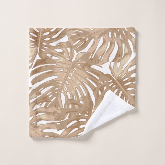 Tropische Boho bruine Oerwouden bladeren Bad Handdoek (Wasdoekje)