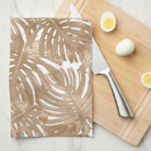 Tropische Boho bruine Oerwouden bladeren Theedoek (Quarter Fold)