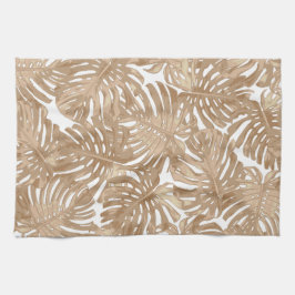 Tropische Boho bruine Oerwouden bladeren Theedoek