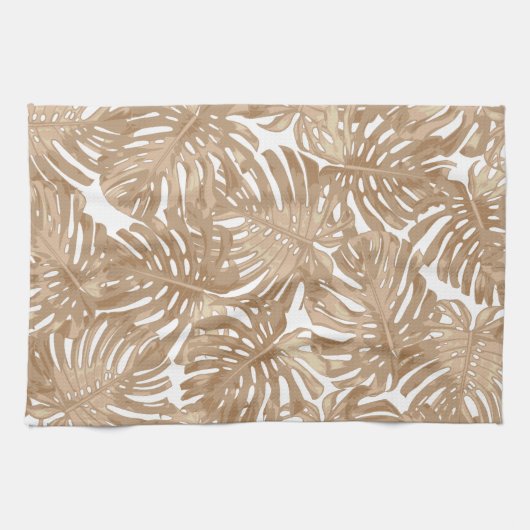Tropische Boho bruine Oerwouden bladeren Theedoek (Horizontaal)