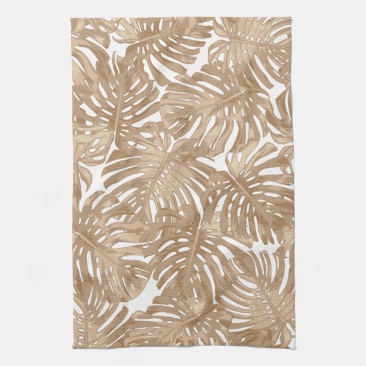 Tropische Boho bruine Oerwouden bladeren Theedoek (Verticaal)