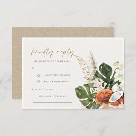 Tropische Boho Coconuts Orchids Palm Wedding RSVP Informatiekaartje (Voorkant / Achterkant)