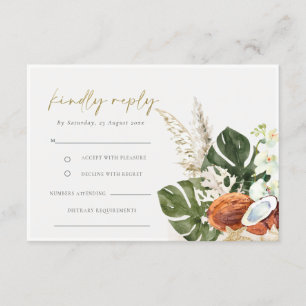 Tropische Boho Coconuts Orchids Palm Wedding RSVP Informatiekaartje